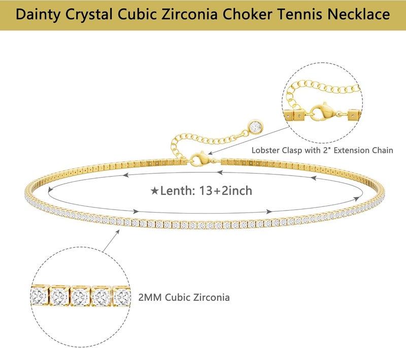 Robaice Tennis Necklace for Women, 14K Gold/Silver Plated Rhinestone Choker Necklace for Women, Dainty Cubic Zirconia Cut Faux Diamond Chain - Image 5